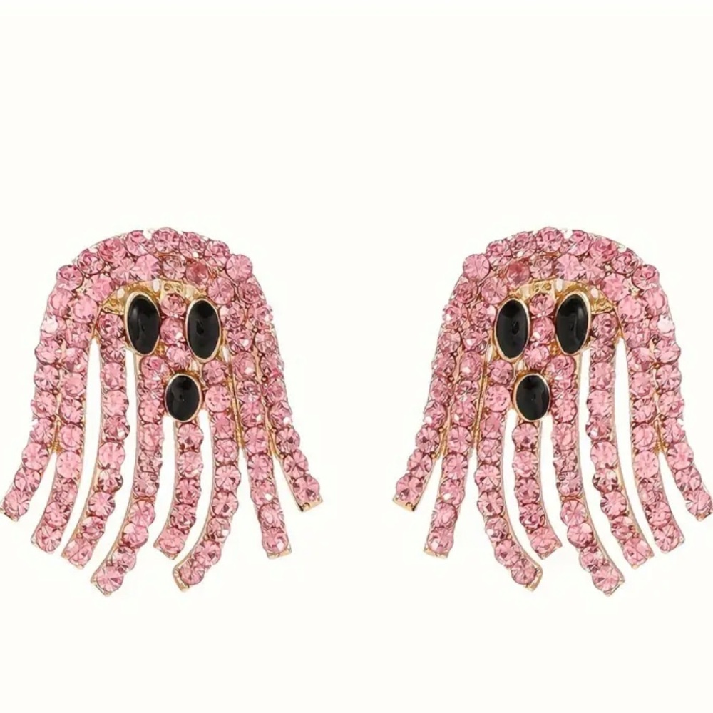 Pink Rhinestone Ghost Earrings, Halloween Earrings